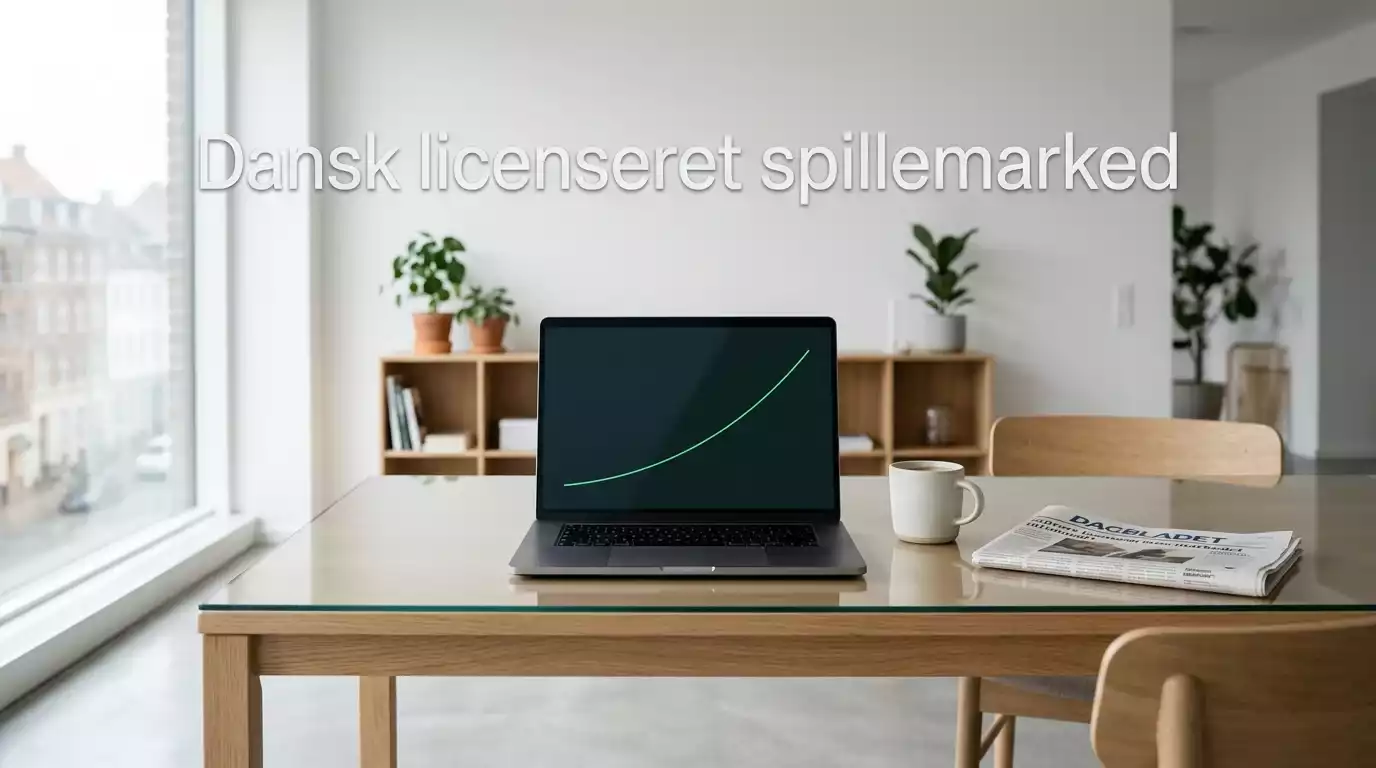 Close-up af laptopskærm med dansk bookmaker-platform under licens af Spillemyndigheden